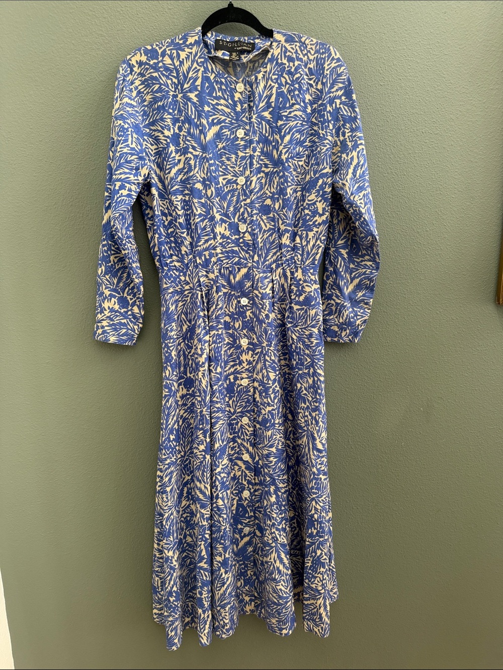 Vintage St Gillian by Kay Unger pleated 100% silk midi Dress Sz 8 Tropical